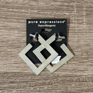 Pure Expressions NWT Silver Square Hypo-Allergenic Stud Dangle Earrings